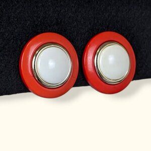 V. Round Red & White Earrings
